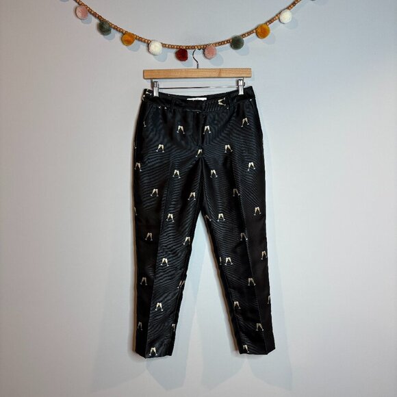 Talbots RSVP Black Cheers Champagne Glass Jacquard Tailored Ankle Pants - Picture 2 of 6